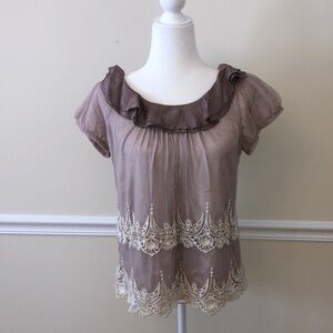 Anthropologie Floreat Elegant Lace Trimmed Women's Lavender Top Size 6 EUC